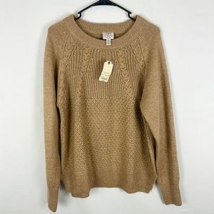 St. John's Bay Cinnamon Beige Metallic Cable Knit Ribbed Pullover Sweater Sz XL